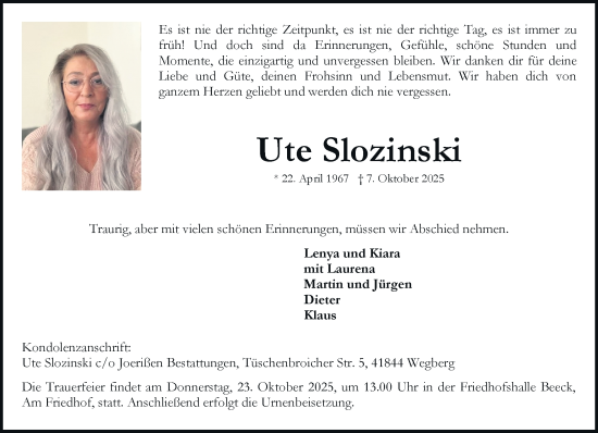 Traueranzeige von Ute Slozinski von trauer.panorama-anzeigenblatt.de