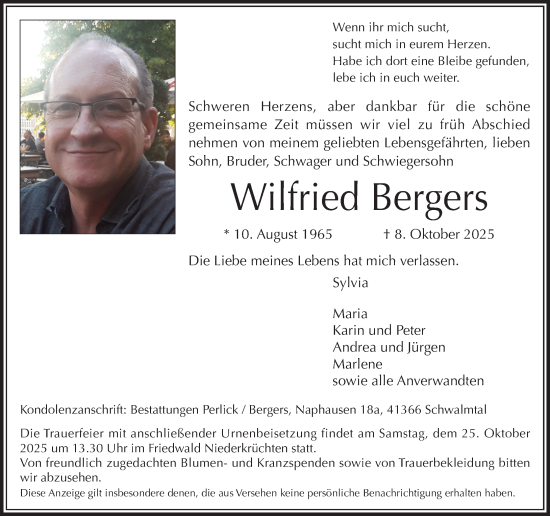 Traueranzeige von Wilfried Bergers von trauer.panorama-anzeigenblatt.de