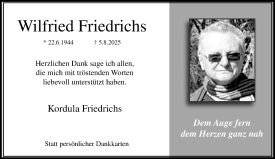Traueranzeige von Wilfried Friedrichs von trauer.panorama-anzeigenblatt.de