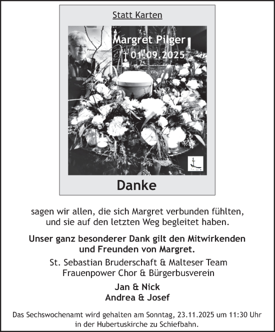 Traueranzeige von Margret Pilger von Extra Tipp Meerbusch