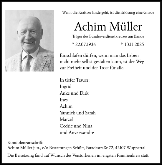 Traueranzeige von Achim Müller von trauer.wuppertaler-rundschau.de