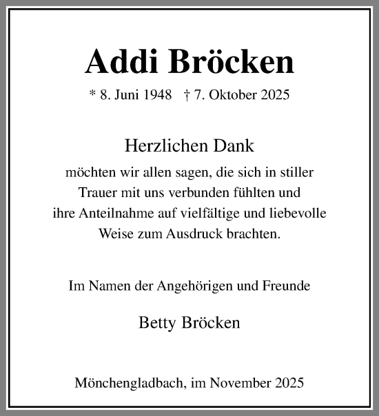 Traueranzeige von Addi Bröcken von trauer.panorama-anzeigenblatt.de