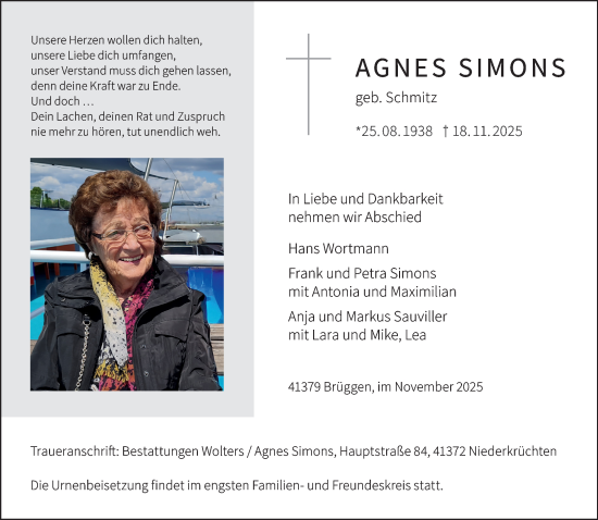 Traueranzeige von Agnes Simons von trauer.panorama-anzeigenblatt.de