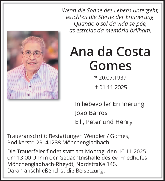 Traueranzeige von Ana da Costa Gomes von trauer.panorama-anzeigenblatt.de