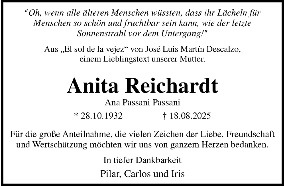  Traueranzeige für Ana Passani vom 23.11.2025 aus trauer.panorama-anzeigenblatt.de