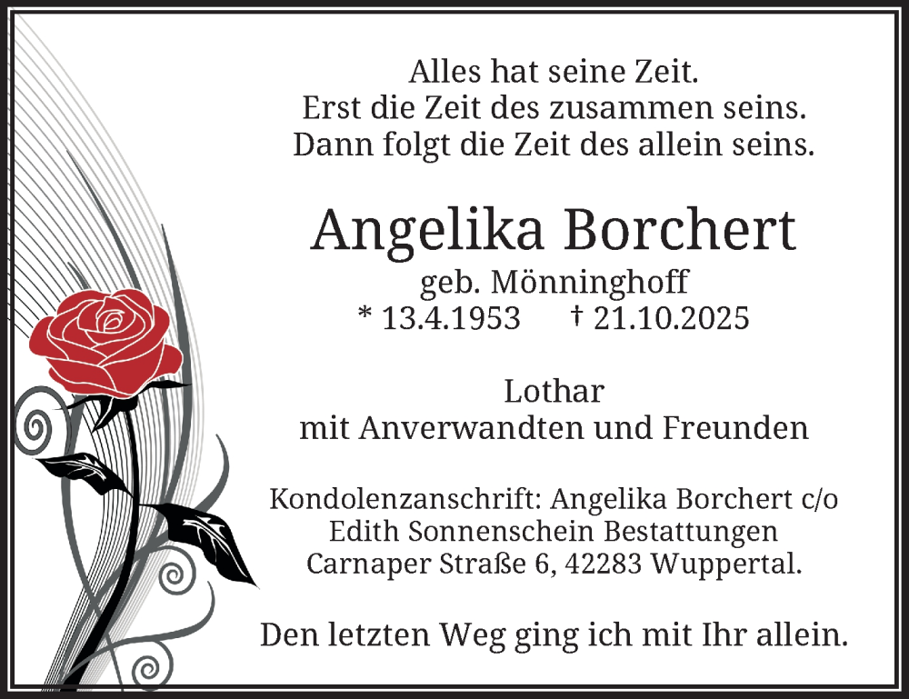  Traueranzeige für Angelika Borchert vom 08.11.2025 aus trauer.wuppertaler-rundschau.de