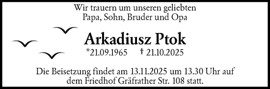 Traueranzeige von Arkadiusz Ptok von trauer.wuppertaler-rundschau.de