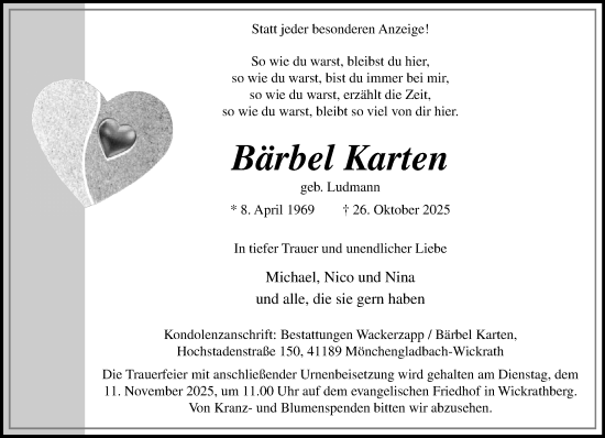 Traueranzeige von Bärbel Karten von trauer.panorama-anzeigenblatt.de