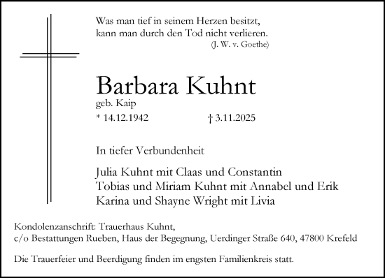 Traueranzeige von Barbara Kuhnt von trauer.panorama-anzeigenblatt.de