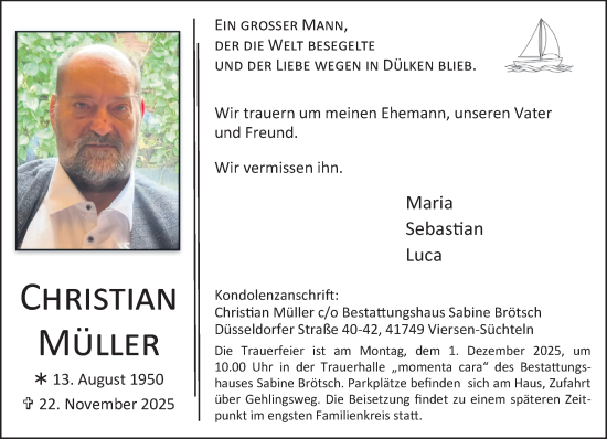 Traueranzeige von Christian Müller von trauer.panorama-anzeigenblatt.de
