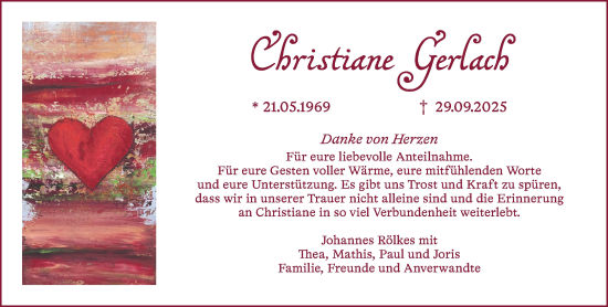 Traueranzeige von Christiane Gerlach von trauer.panorama-anzeigenblatt.de