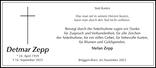 Traueranzeige von Detmar Zepp von trauer.panorama-anzeigenblatt.de