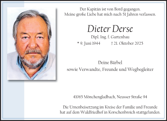 Traueranzeige von Dieter Derse von trauer.panorama-anzeigenblatt.de