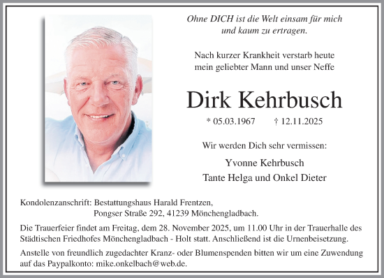 Traueranzeige von Dirk Kehrbusch von trauer.panorama-anzeigenblatt.de