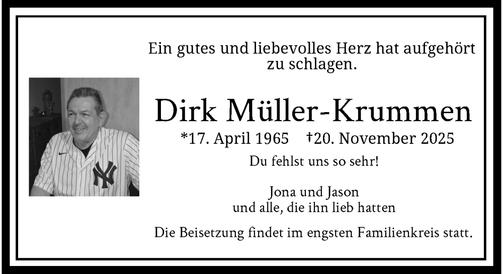  Traueranzeige für Dirk Müller-Krummen vom 30.11.2025 aus trauer.panorama-anzeigenblatt.de
