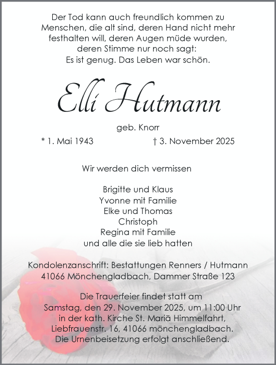 Traueranzeige von Elli Hutmann von trauer.panorama-anzeigenblatt.de