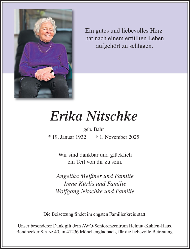  Traueranzeige für Erika Nitschke vom 09.11.2025 aus trauer.panorama-anzeigenblatt.de