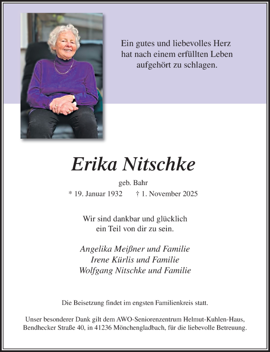 Traueranzeige von Erika Nitschke von trauer.panorama-anzeigenblatt.de