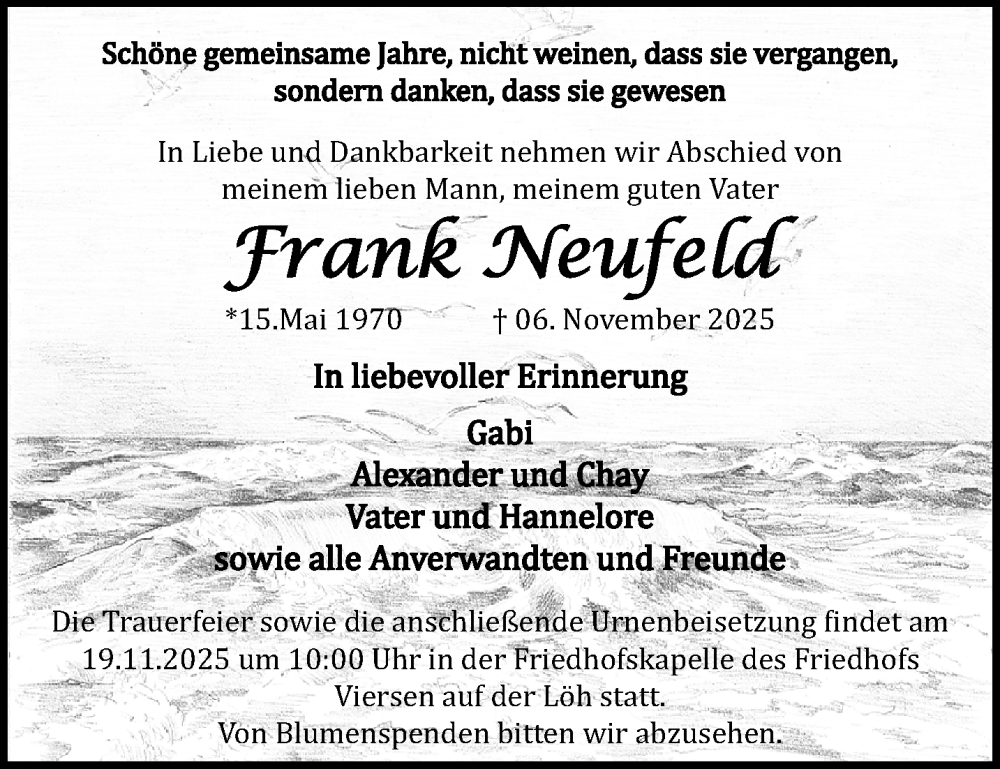  Traueranzeige für Frank Neufeld vom 16.11.2025 aus trauer.panorama-anzeigenblatt.de