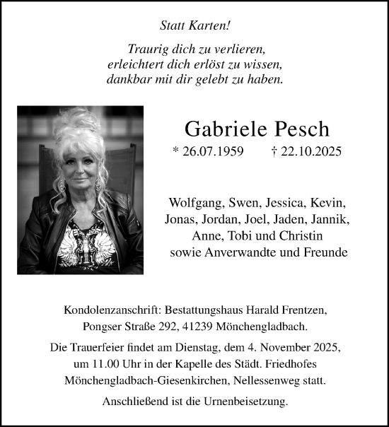 Traueranzeige von Gabriele Pesch von trauer.panorama-anzeigenblatt.de