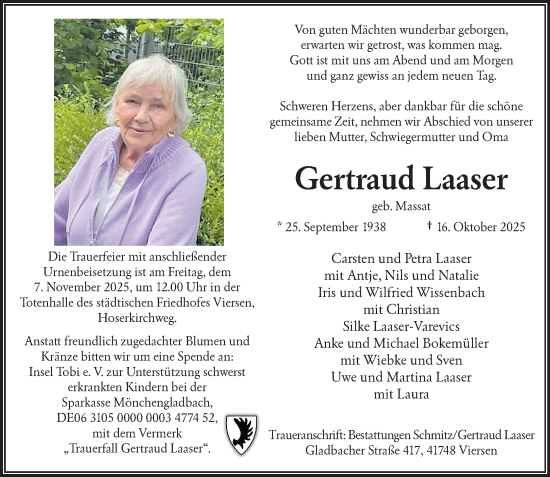 Traueranzeige von Gertraud Laaser von trauer.panorama-anzeigenblatt.de