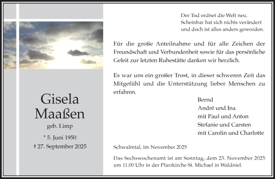 Traueranzeige von Gisela Maaßen von trauer.panorama-anzeigenblatt.de