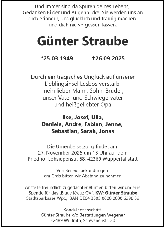 Traueranzeige von Günter Straube von trauer.wuppertaler-rundschau.de