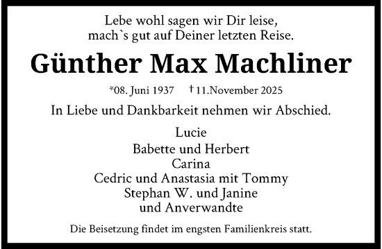 Traueranzeige von Günther Max Machliner von trauer.panorama-anzeigenblatt.de