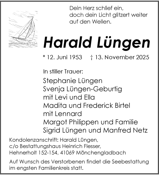 Traueranzeige von Harald Lüngen von trauer.panorama-anzeigenblatt.de