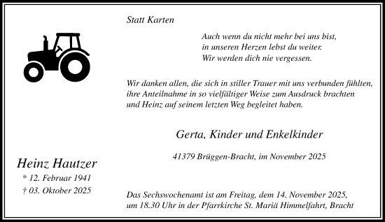 Traueranzeige von Heinz Hautzer von trauer.panorama-anzeigenblatt.de