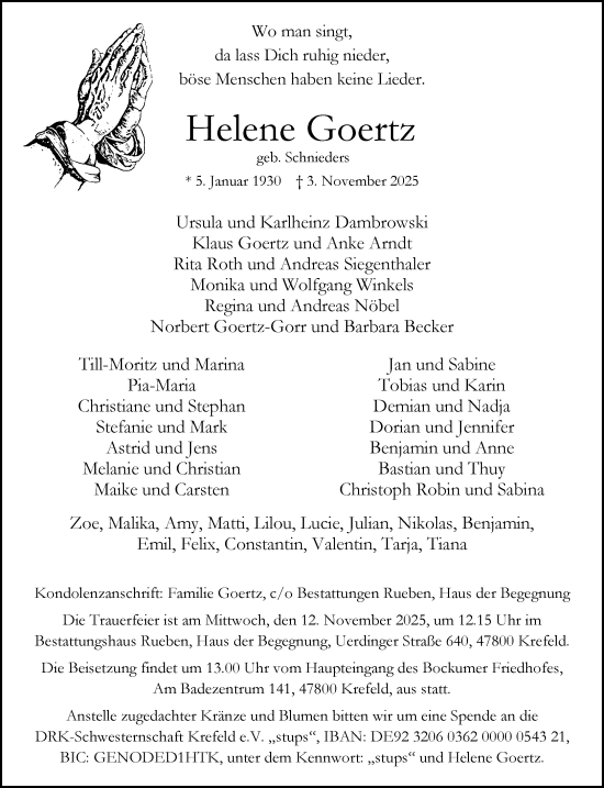 Traueranzeige von Helene Goertz von trauer.panorama-anzeigenblatt.de