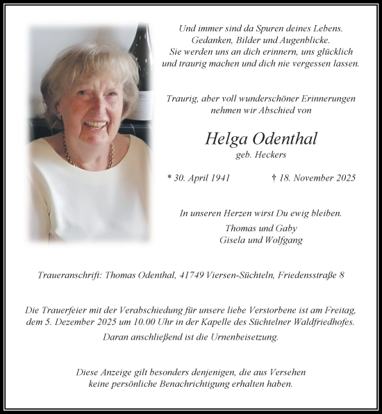 Traueranzeige von Helga Odenthal von trauer.panorama-anzeigenblatt.de