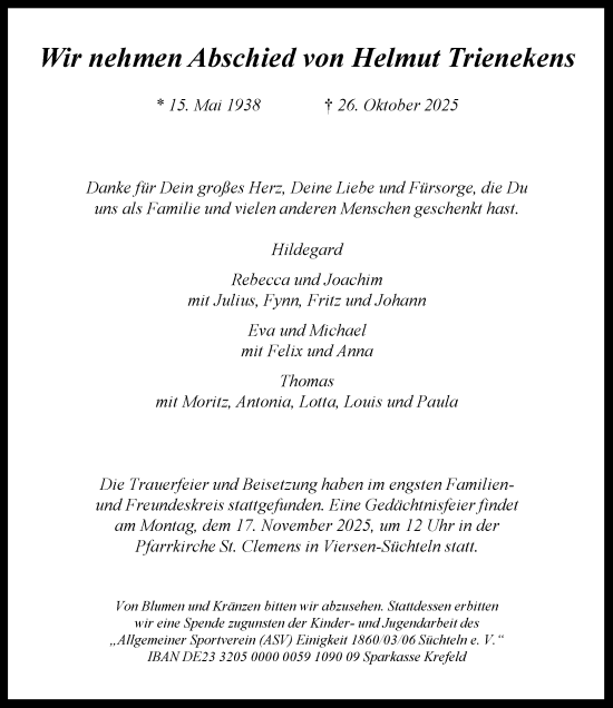 Traueranzeige von Helmut Trienekens von trauer.panorama-anzeigenblatt.de