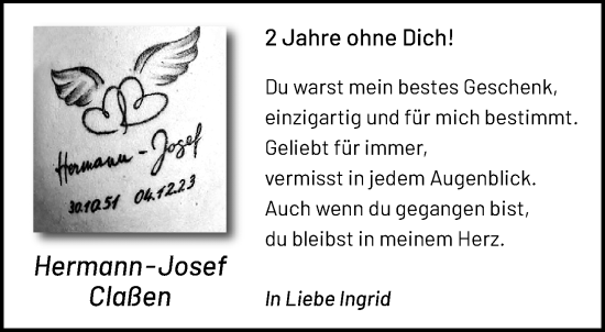 Traueranzeige von Hermann-Josef Claßen von trauer.panorama-anzeigenblatt.de