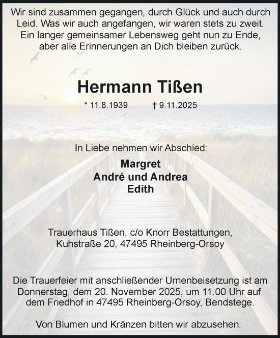Traueranzeige von Hermann Tißen von trauer.panorama-anzeigenblatt.de