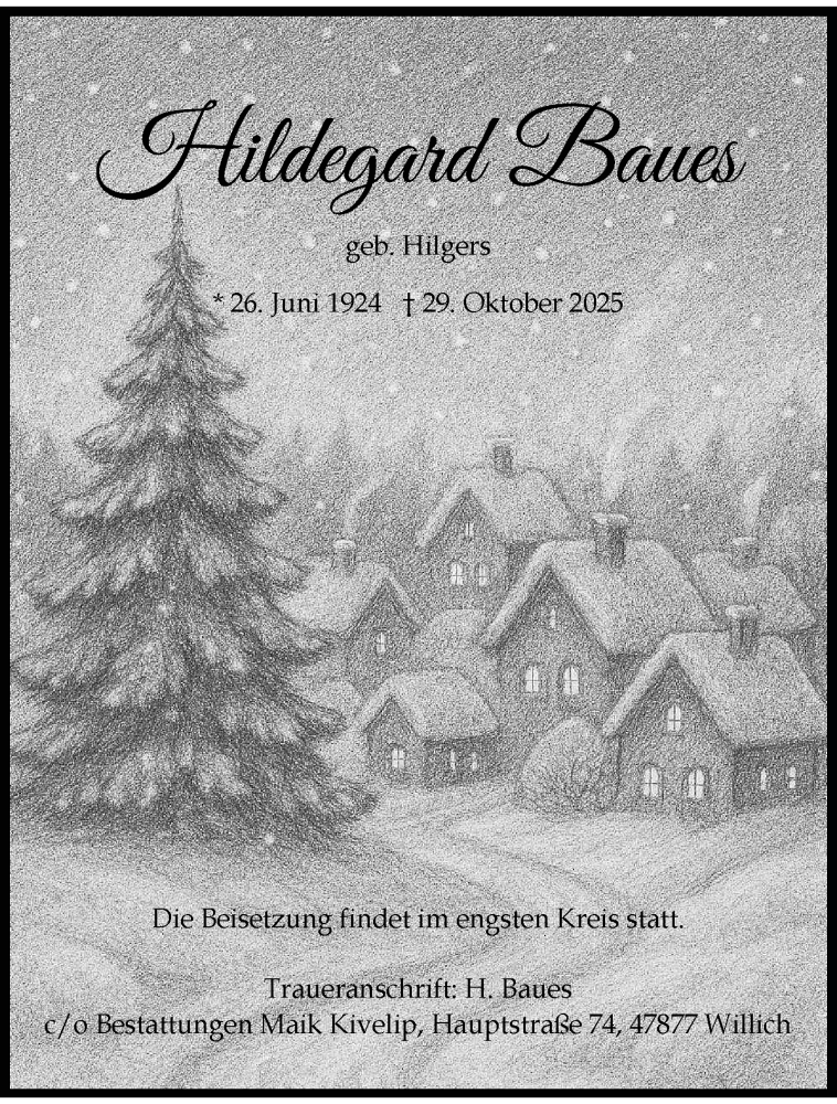  Traueranzeige für Hildegard Baues vom 30.11.2025 aus trauer.panorama-anzeigenblatt.de