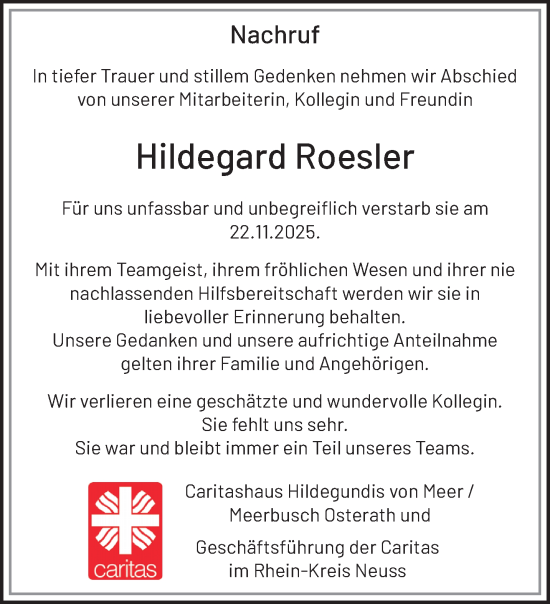 Traueranzeige von Hildegard Roesler von trauer.panorama-anzeigenblatt.de