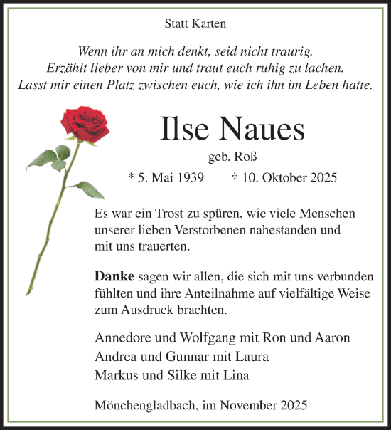 Traueranzeige von Ilse Naues von trauer.panorama-anzeigenblatt.de