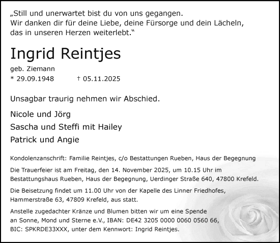 Traueranzeige von Ingrid Reintjes von trauer.panorama-anzeigenblatt.de