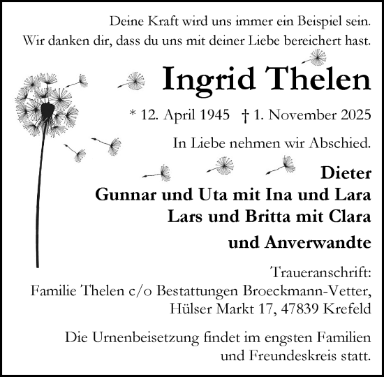 Traueranzeige von Ingrid Thelen von trauer.panorama-anzeigenblatt.de