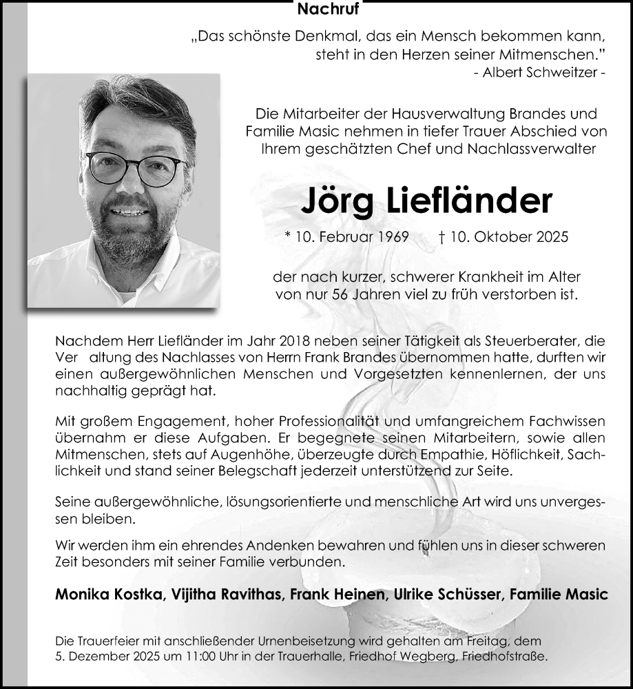  Traueranzeige für Jörg Liefländer vom 30.11.2025 aus trauer.panorama-anzeigenblatt.de