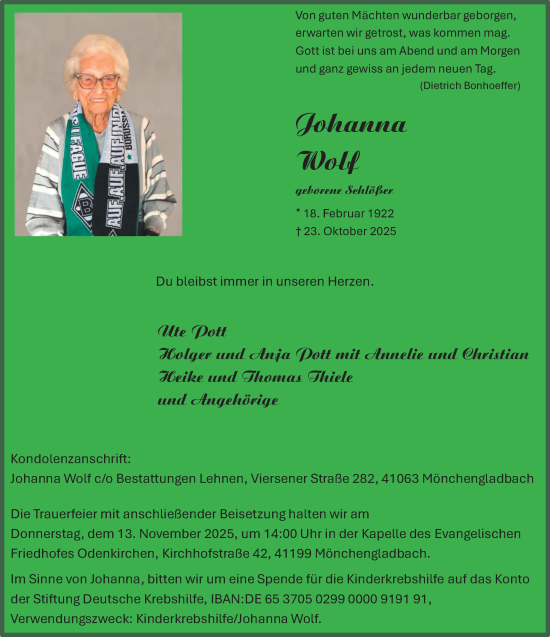 Traueranzeige von Johanna Wolf von trauer.panorama-anzeigenblatt.de