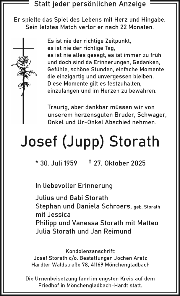  Traueranzeige für Josef Storath vom 09.11.2025 aus trauer.panorama-anzeigenblatt.de