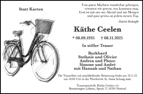 Traueranzeige von Käthe Ceelen von trauer.panorama-anzeigenblatt.de