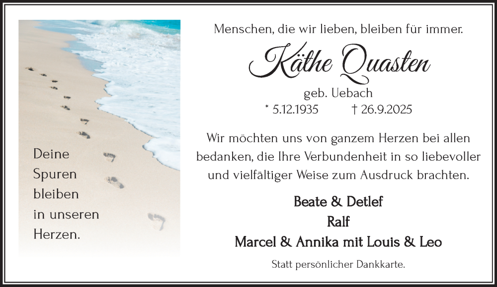  Traueranzeige für Käthe Quasten vom 16.11.2025 aus trauer.panorama-anzeigenblatt.de
