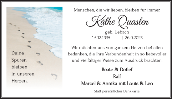 Traueranzeige von Käthe Quasten von trauer.panorama-anzeigenblatt.de