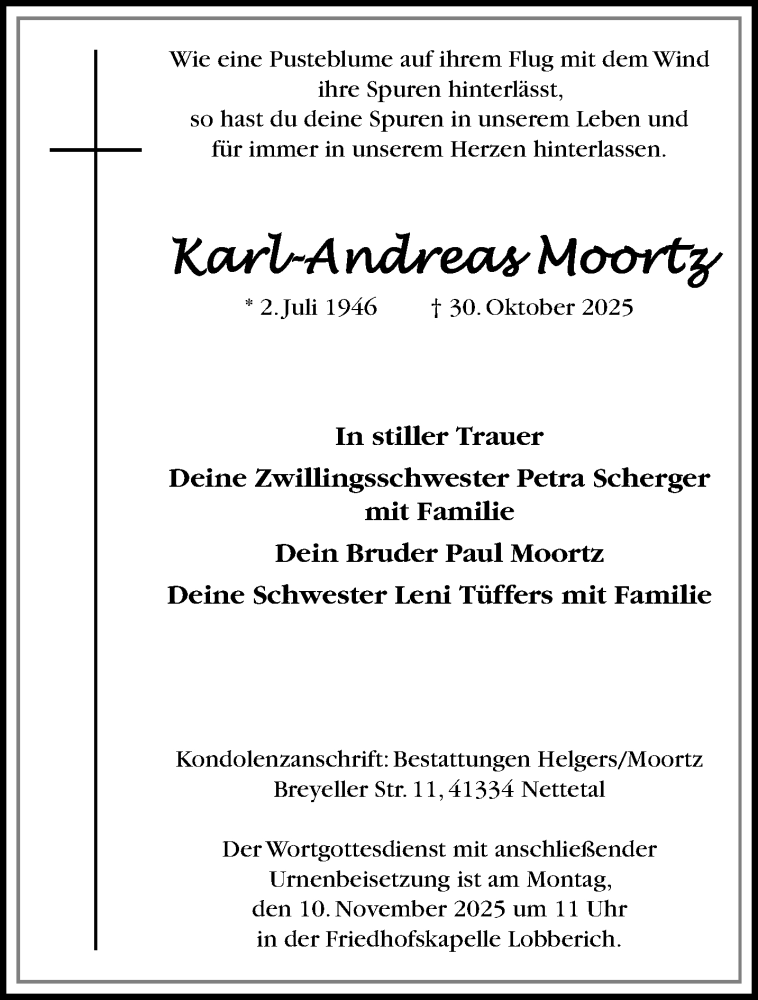  Traueranzeige für Karl-Andreas Moortz vom 09.11.2025 aus trauer.panorama-anzeigenblatt.de
