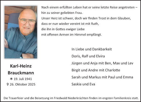 Traueranzeige von Karl-Heinz Brauckmann von trauer.panorama-anzeigenblatt.de