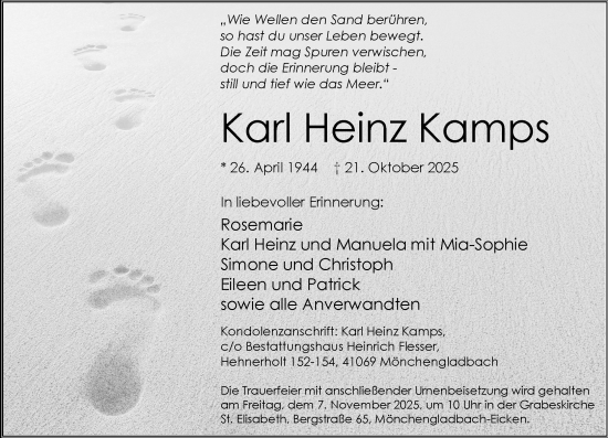 Traueranzeige von Karl Heinz Kamps von trauer.panorama-anzeigenblatt.de
