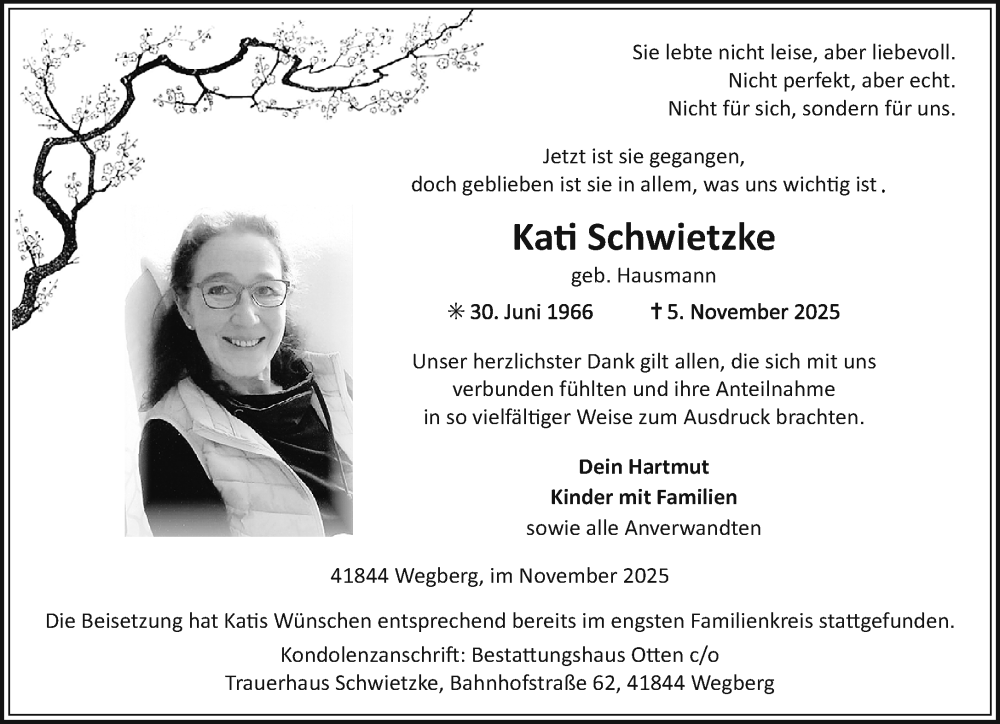  Traueranzeige für Kati Schwietzke vom 23.11.2025 aus trauer.panorama-anzeigenblatt.de